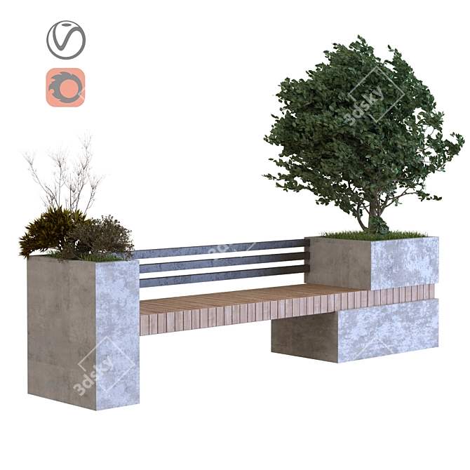 24-Piece Tree Set with Bench 3D model image 1