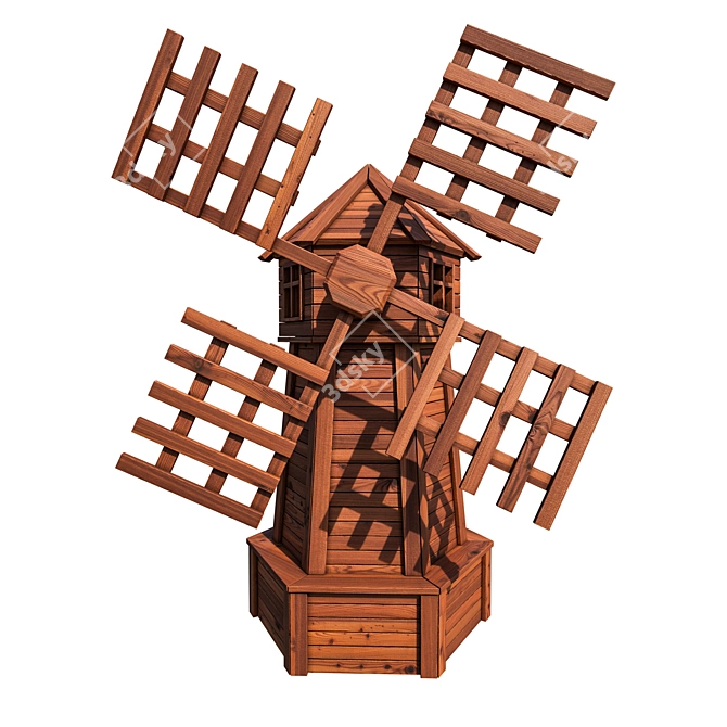 Rustic Wooden Garden Windmill 3D model image 6