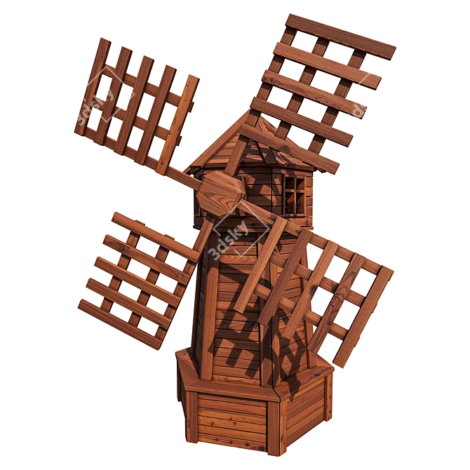 Rustic Wooden Garden Windmill 3D model image 8