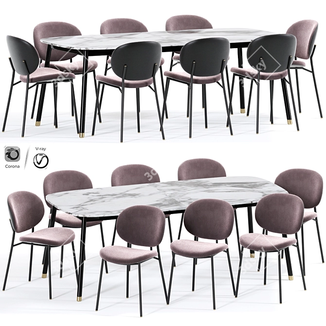Stylish Ines Dining Table Set 3D model image 1