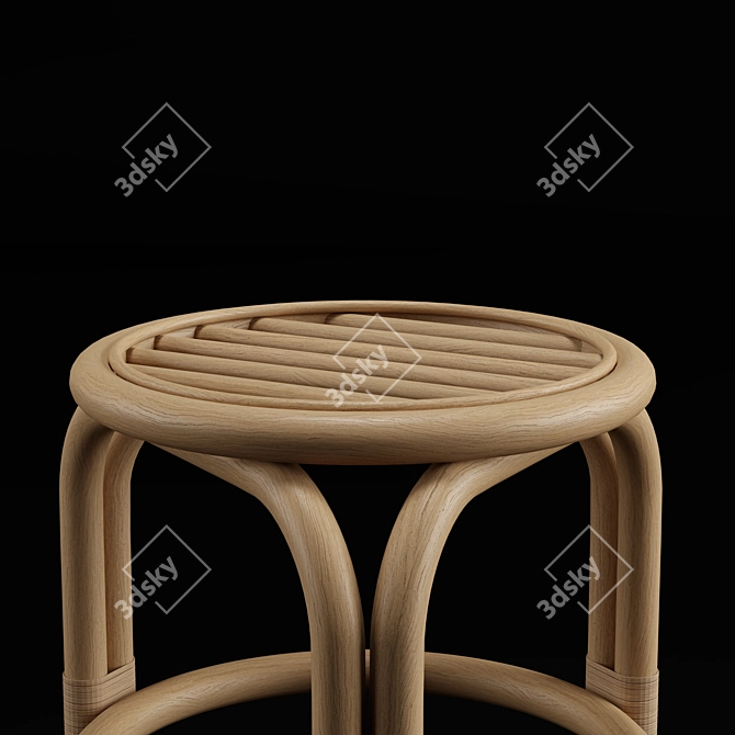 Rustic Rattan Low Bar Stool 3D model image 2