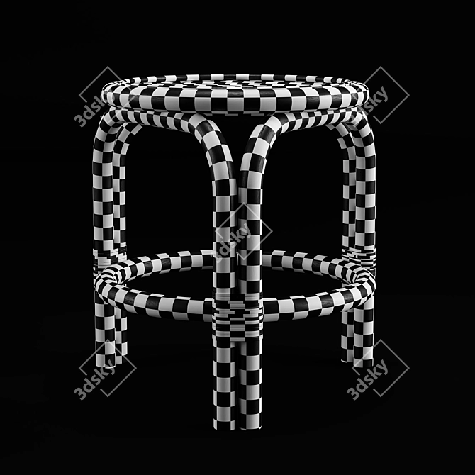 Rustic Rattan Low Bar Stool 3D model image 3