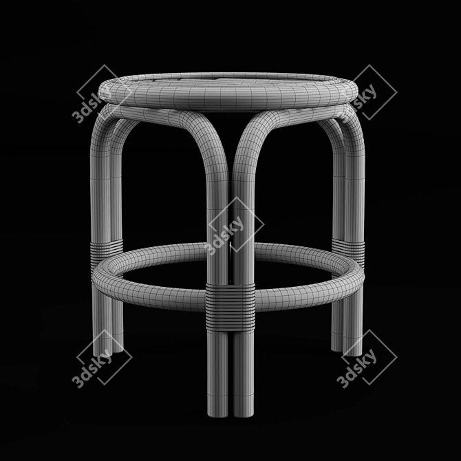 Rustic Rattan Low Bar Stool 3D model image 4