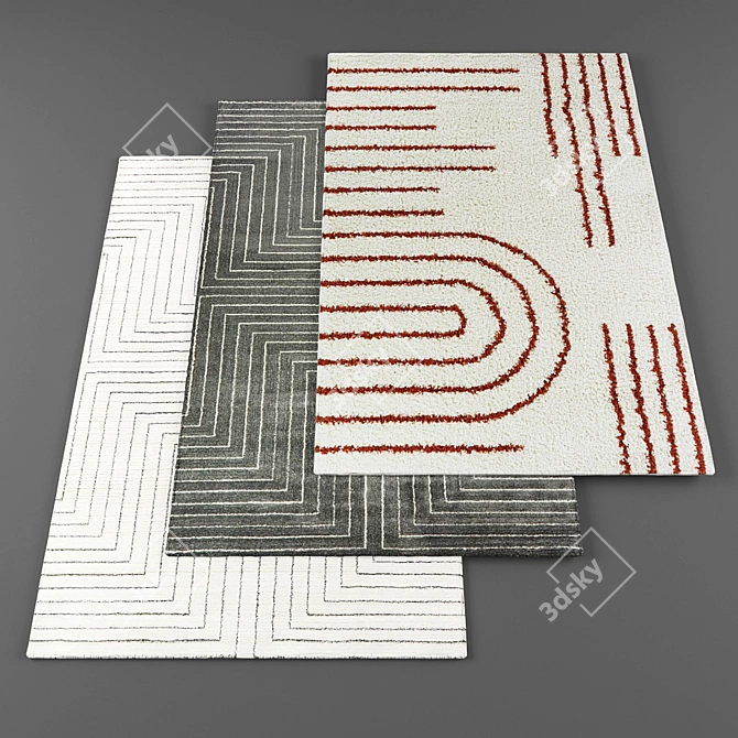 6-Piece Set of Stylish Rugs 3D model image 1