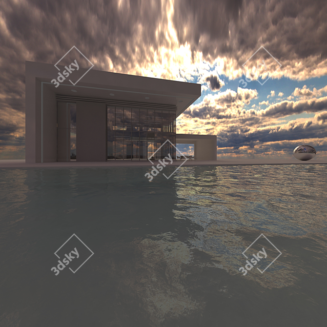 Aerial HDRI with Poolside Home 3D model image 3