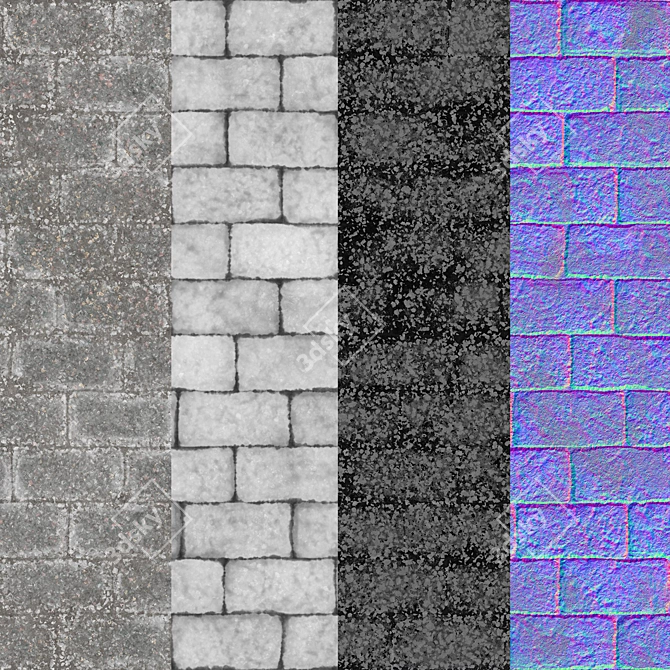  Split Cement Brick Tiles (4 Variations) 3D model image 3