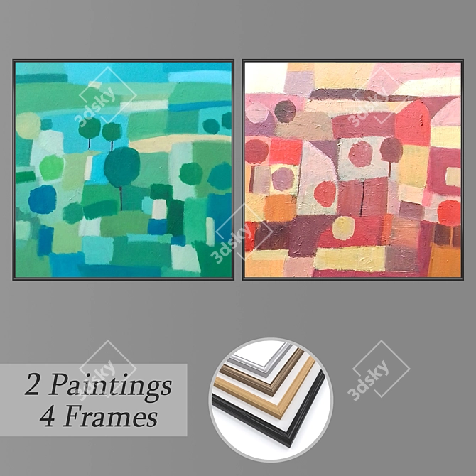 Modern Art Wall Painting Set 3D model image 1