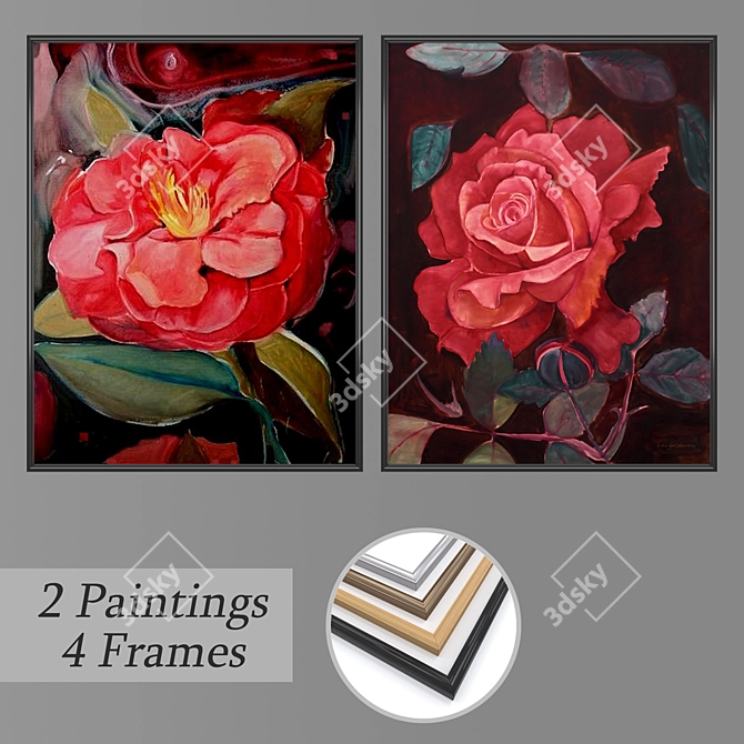 Elegant Wall Paintings Set 3D model image 1