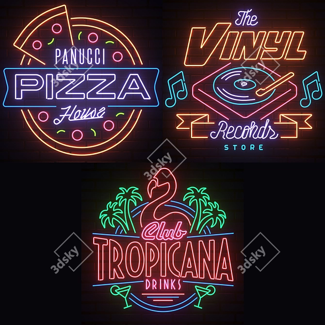 Neon Sign Set: Customizable & Eye-Catching 3D model image 1