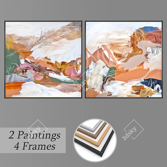 Abstract Wall Art Set with Multiple Frame Options 3D model image 1