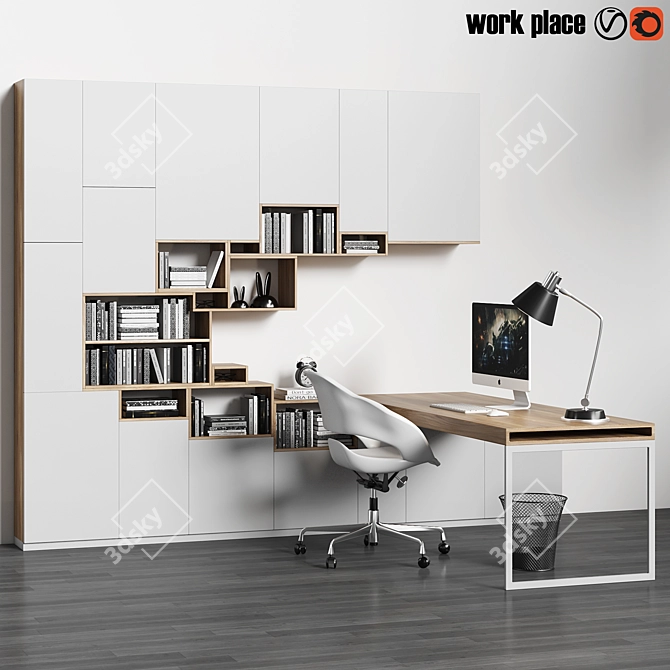 Modern Office Workspace Set 3D model image 2