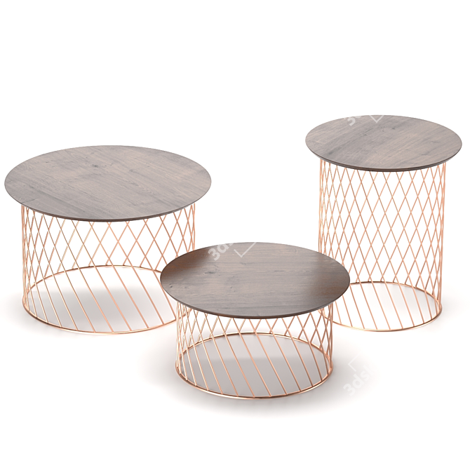 Versatile Wood and Metal Table Set 3D model image 1