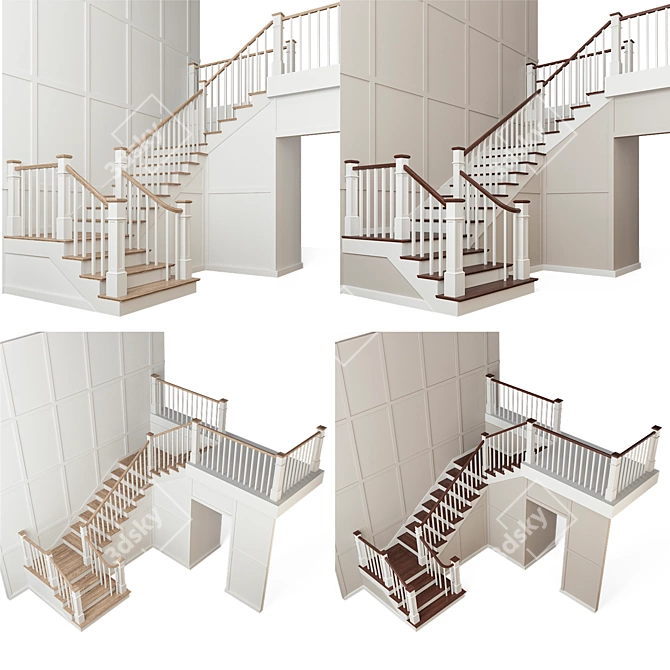 Modular Staircase with Wall Railing 3D model image 3