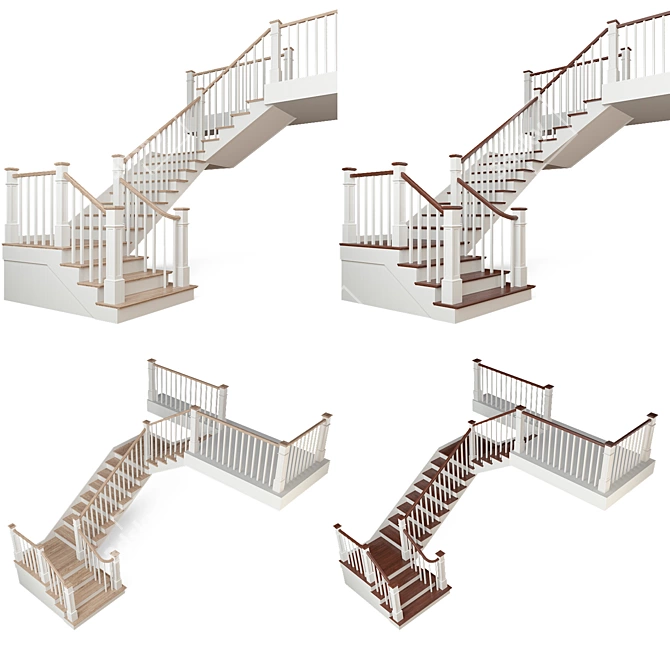 Modular Staircase with Wall Railing 3D model image 4