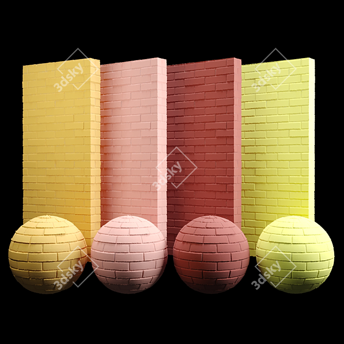 Vibrant Painted Brick Tiles: Orange, Red, Yellow, Pink 3D model image 1