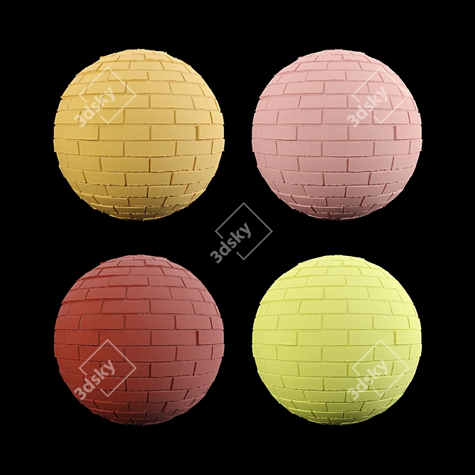 Vibrant Painted Brick Tiles: Orange, Red, Yellow, Pink 3D model image 2
