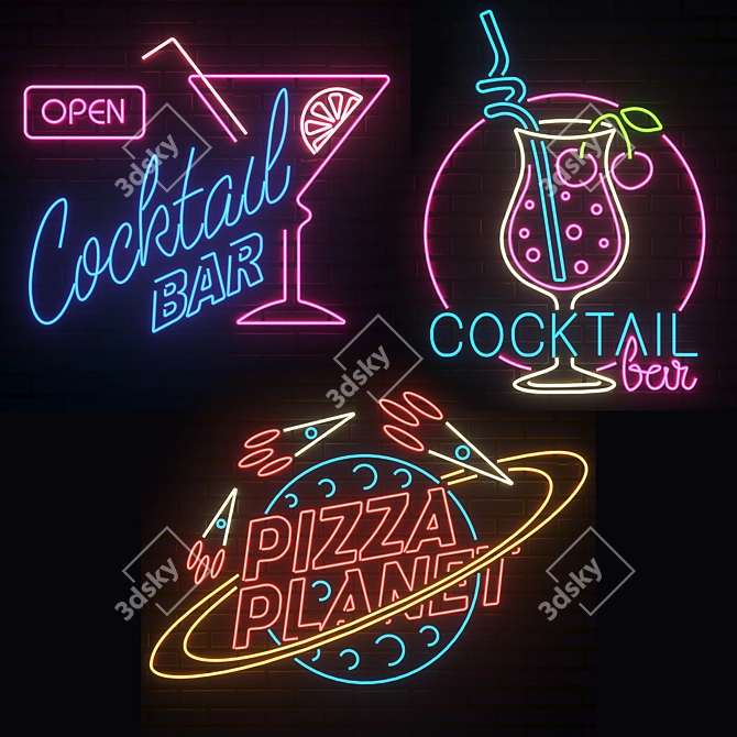 Neon Signs Set: Customizable & Vibrant 3D model image 1