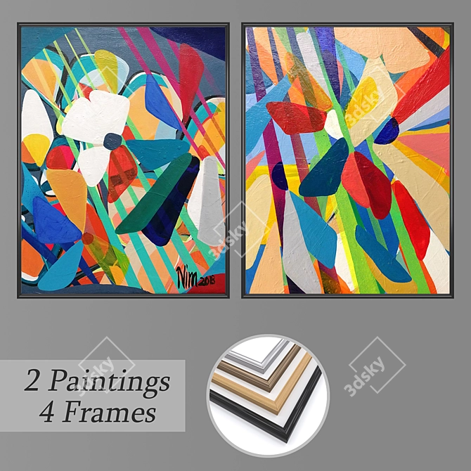 Abstract Wall Art Set with Multiple Frame Options 3D model image 1