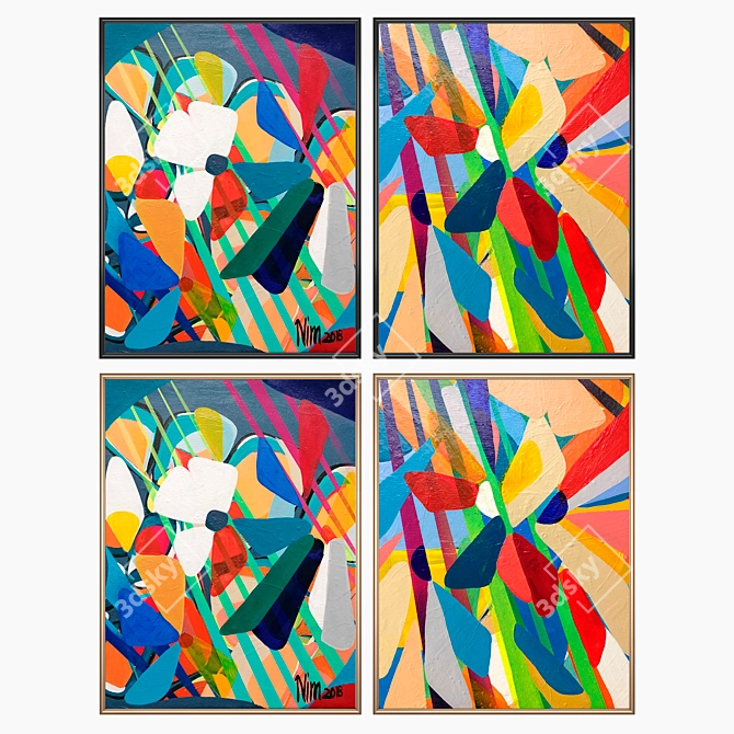Abstract Wall Art Set with Multiple Frame Options 3D model image 2
