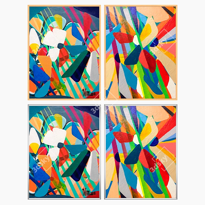 Abstract Wall Art Set with Multiple Frame Options 3D model image 3