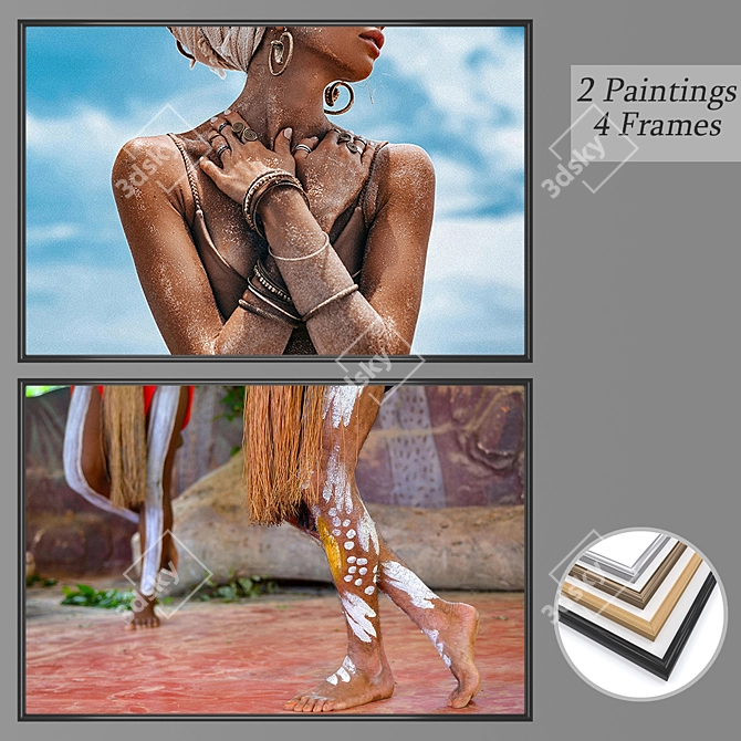 Artful Set: Dual Paintings & Frame Options 3D model image 1