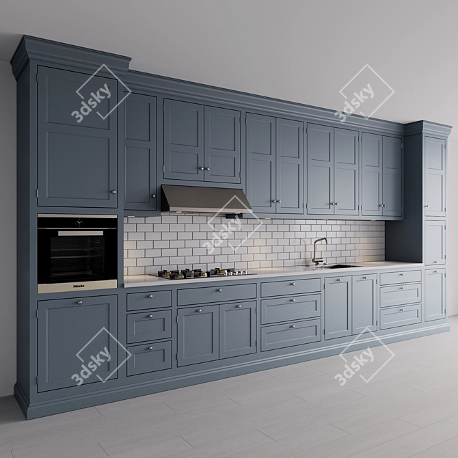 Complete Kitchen Set with Bertazzoni Hood, Gas Hob, Sink 3D model image 1