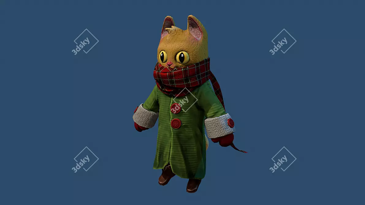 Low-Poly Cat Model | Stylized Scarf 3D model image 1