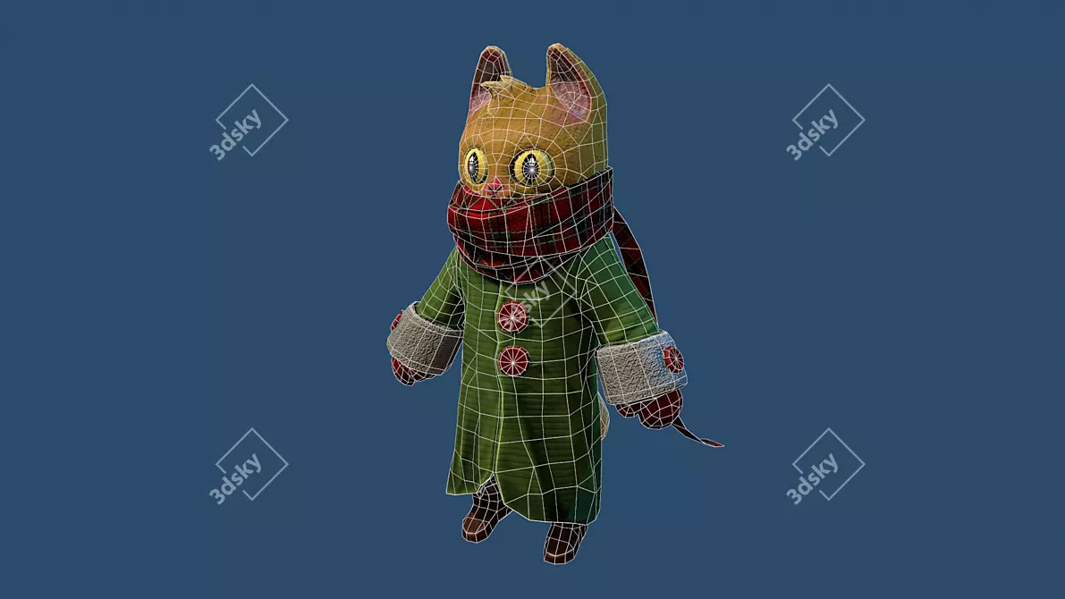 Low-Poly Cat Model | Stylized Scarf 3D model image 2