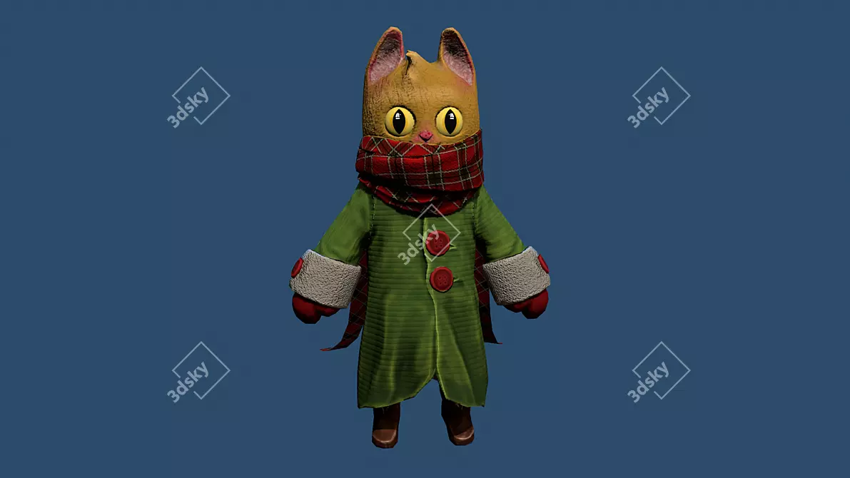 Low-Poly Cat Model | Stylized Scarf 3D model image 5