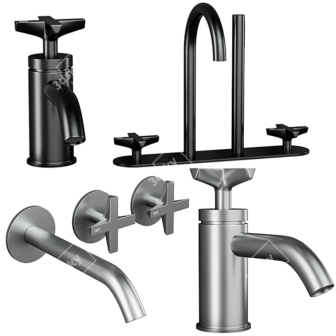 Elegant Cross Faucets Collection 3D model image 4