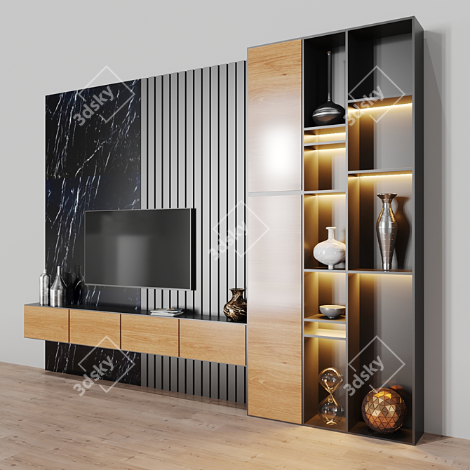 3-Tier TV Stand: Modern Design & Durable 3D model image 2