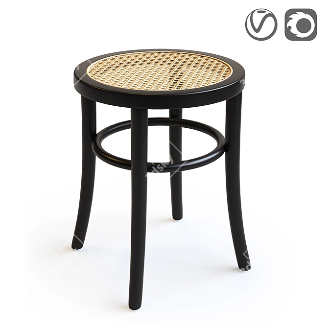 Vintage Rattan Stool, Cedak - Stylish Retro Design 3D model image 1