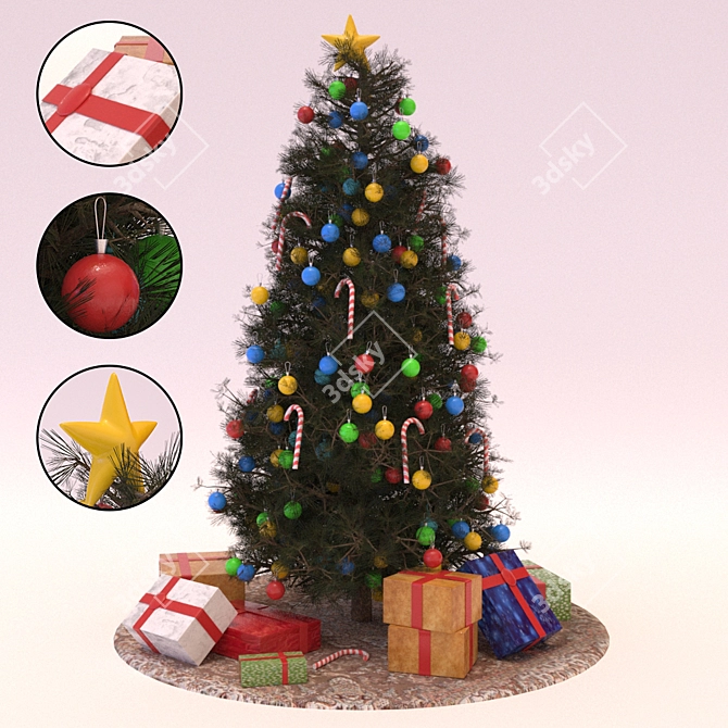 Festive Fir Tree with Presents 3D model image 1