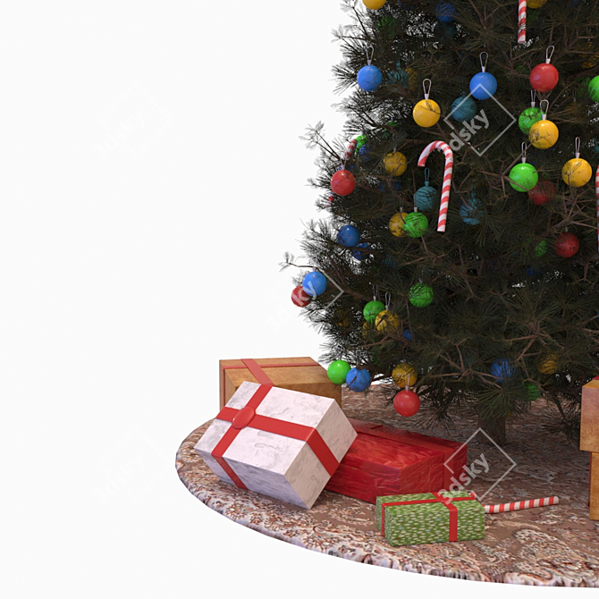 Festive Fir Tree with Presents 3D model image 8