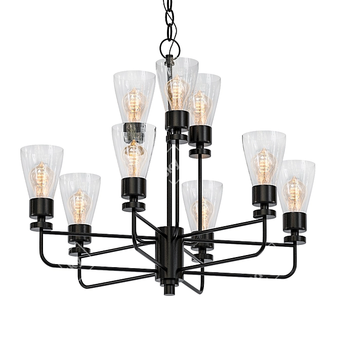 Industrial Iron Clear Glass Chandelier 3D model image 1