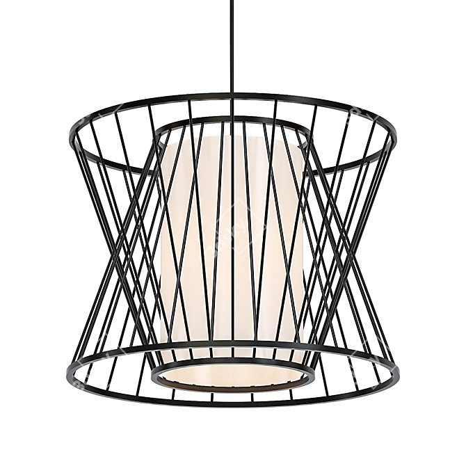 Bamboo Iron Cage Pendant Light 3D model image 1