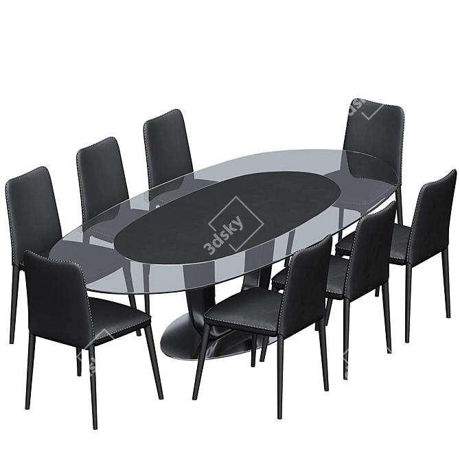 Modern Black Table Chair 3D model image 1