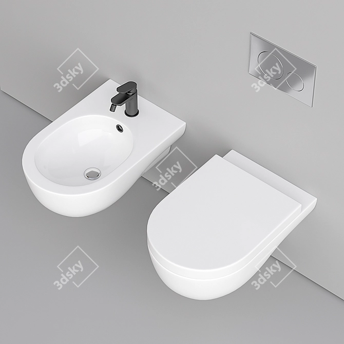 Title: Azzurra Ceramica Nuvola Wall-Mounted WC & Bidet Set 3D model image 3