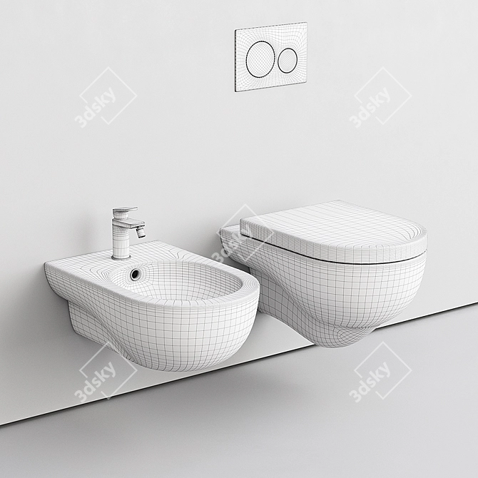 Title: Azzurra Ceramica Nuvola Wall-Mounted WC & Bidet Set 3D model image 4