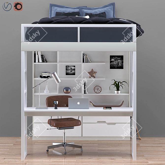 Versatile Bed & Workplace Solution 3D model image 3