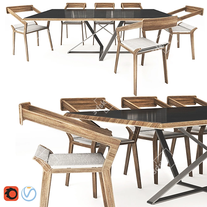 Bontempi Millennial Wood Dining Set 3D model image 1