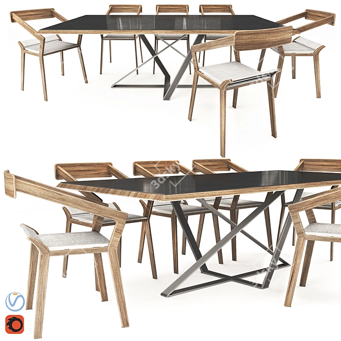 Bontempi Millennial Wood Dining Set 3D model image 5