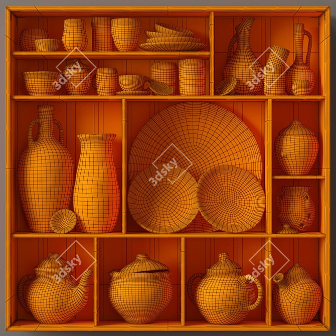 Handcrafted Clay Dish Rack 3D model image 5