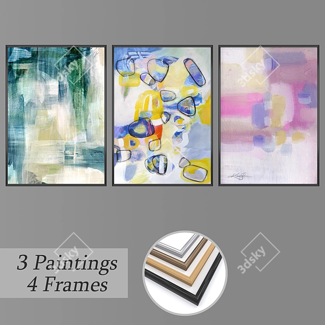 Modern Wall Art Set with Multiple Frames 3D model image 1