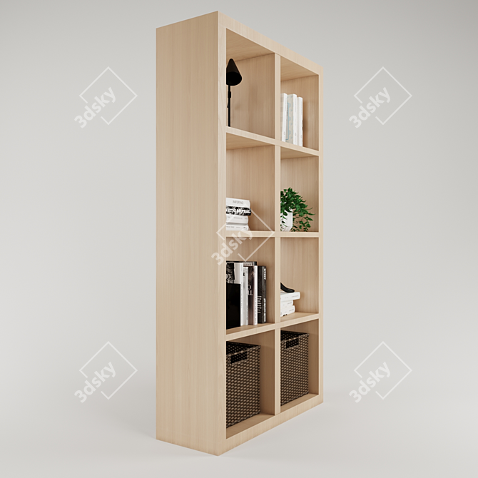 Modern Oak Bookshelf - 77 x 147 cm 3D model image 2