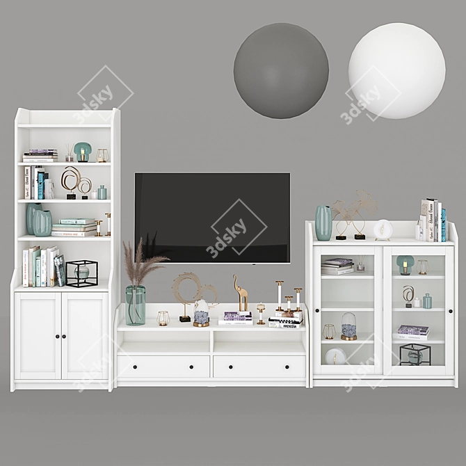 Hauga Storage Combo: Gray & White Cabinets, TV Stand & Tall Wardrobe 3D model image 5