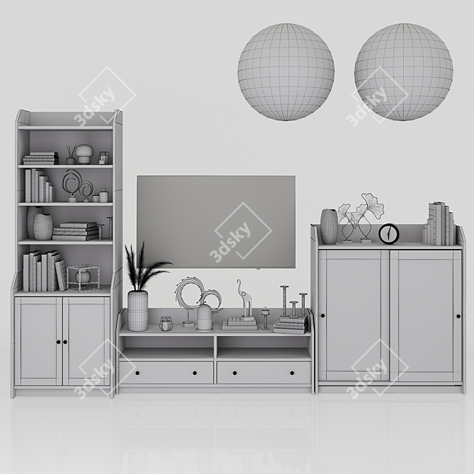 Hauga Storage Combo: Gray & White Cabinets, TV Stand & Tall Wardrobe 3D model image 8