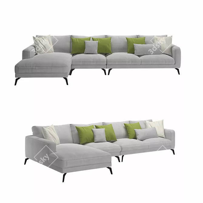 Modern Gray Sectional Sofa 3D model image 3