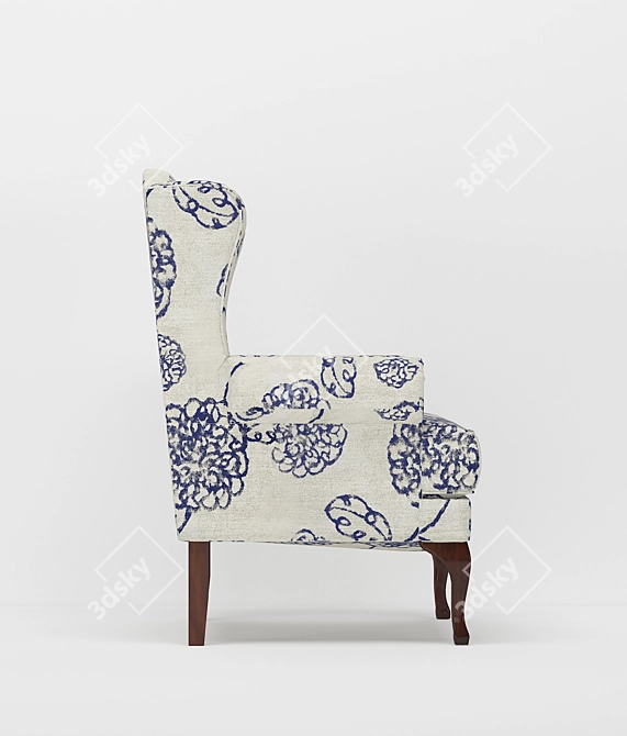 Elegant Wingback Armchair Set 3D model image 3