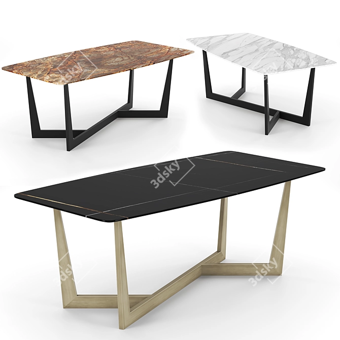 Luxury Marble Table: Calacatta, Rainforest Brown, Sahara Noir 3D model image 1